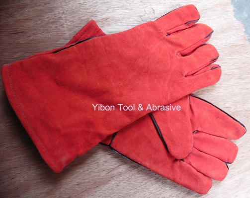 Guantes de soldadura de cuero color rojo de 13 pulgadas