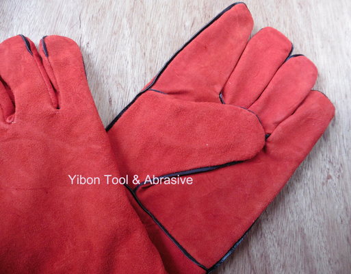 Guantes de soldadura de cuero color rojo de 13 pulgadas