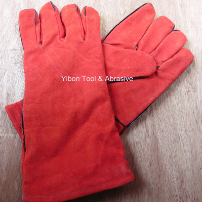 Guantes de soldadura/seguridad/trabajo de alta calidad de 14" color rojo, de cuero de vaca dividido